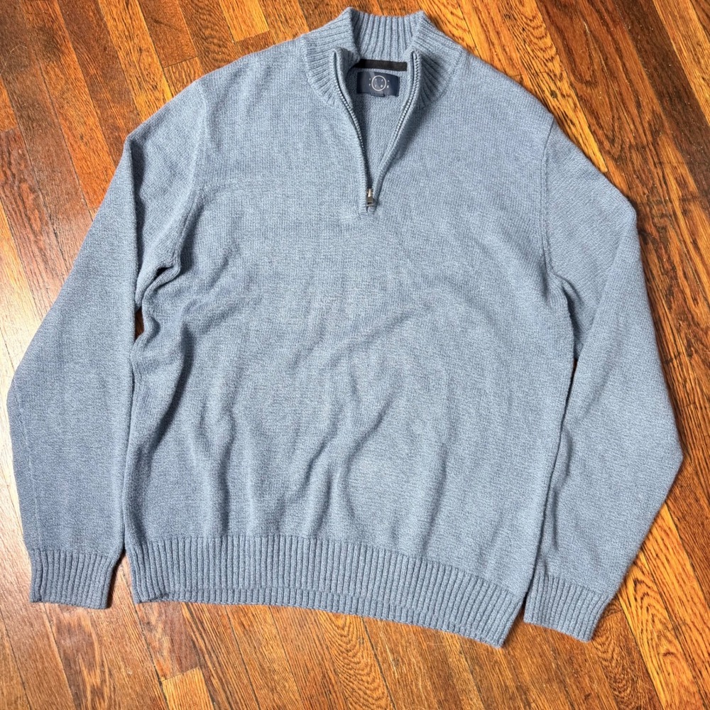 Even Tide Mens XL Light Blue Heather Cotton Blend Quarter Zip Pullover Sweater